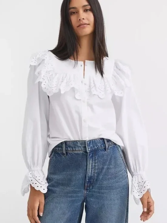 Loft Eyelet White Blouse Large - Picture 2 of 5